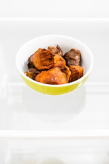 yesterday's fried meat in bowl close up on shelf
