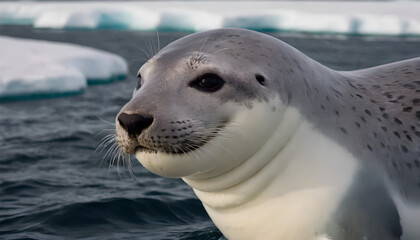 closeup of a leopard seal pup smiling