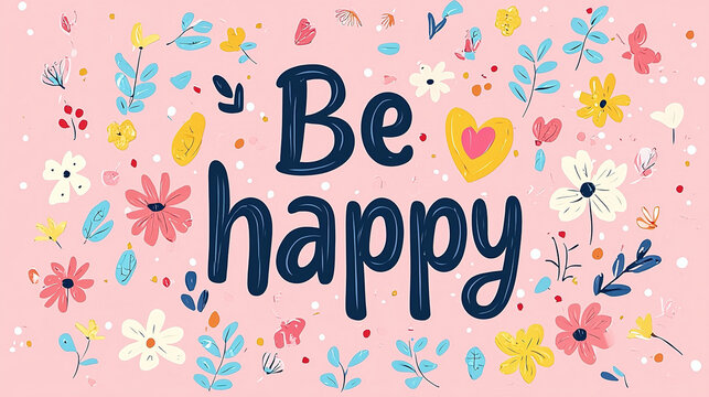 Be happy lettering inspiring message surrounded by flowers
