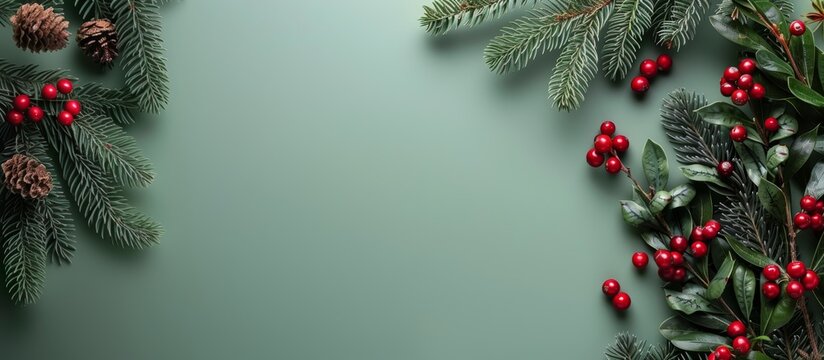 Minimalist Happy New year banner on green background with ample empty space for customization wide banner empty space