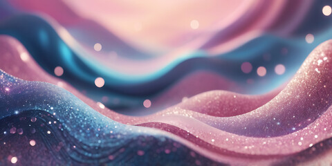 Obraz premium abstract background with pink and blue waves, 3d render illustration, Silk Luxury glitter background