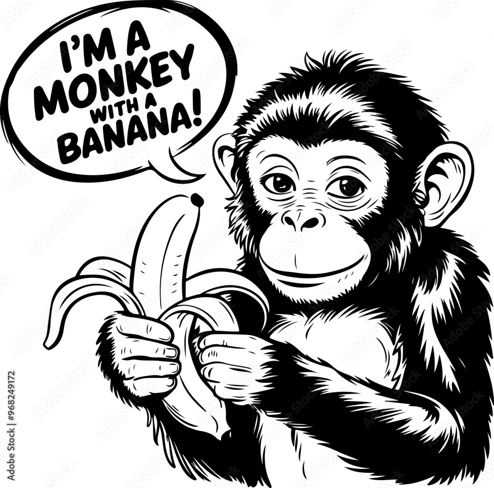 Canvas Prints Cartoon Monkey Holding a Banana with Speech Bubble