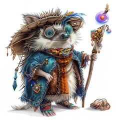 Hedgehog Summoner Occupation fantasy animal cartoon isolated whitebackground