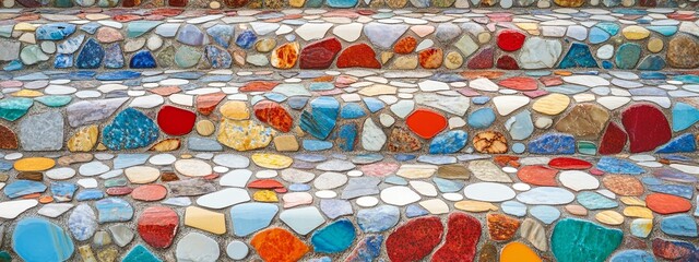 Obraz premium A detailed close up showcasing a vibrant and colorful mosaic wall