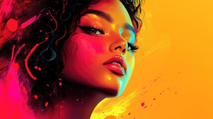 Fototapeta premium Vibrant Digital Portrait of a Young Woman with Colorful Abstract Background