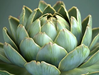 Fototapeta premium Close up of a Green Artichoke Bud with Lush Foliage