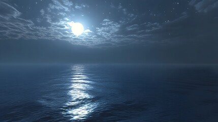 Mesmerizing Moonlit Ocean Landscape with Glittering Waves and Starry Sky