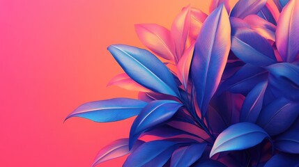 Fototapeta premium Vibrant Gradient Background with Colorful Leaves in Blue and Pink Hues