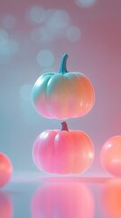 Surreal Stacked Pumpkins with Pastel Colors and Soft Glow
