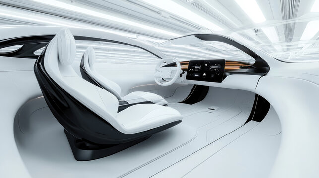 Futuristic Car Interior with Sleek Design, High-Tech Dashboard, and Modern Ergonomic Seats - Powered by Adobe
