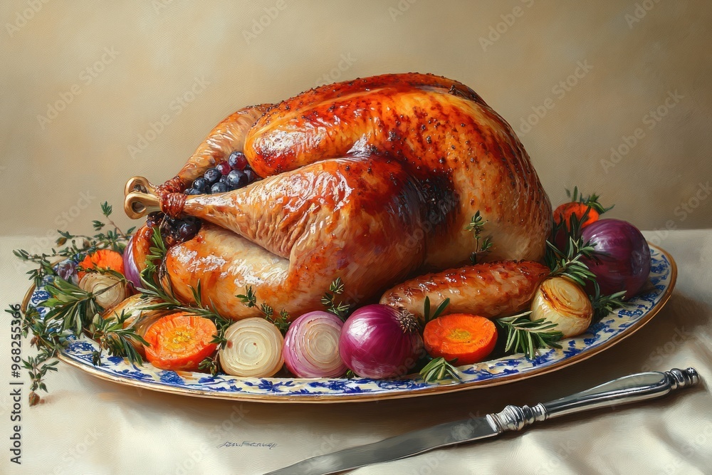 Wall mural Roasted Turkey with Rosemary and Carrots