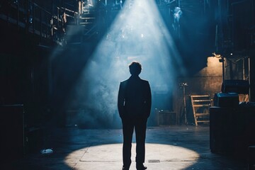 A Silhouetted Figure Standing in a Spotlight on a Stage