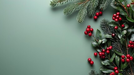 Festive Happy New Year and Christmas celebration banner with green background and blank space