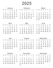 2025 new year calendar vector design for print (eps). vector 2025 calendar design. simple calendar