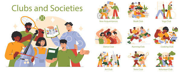 Clubs and Societies Flat Vector illustration
