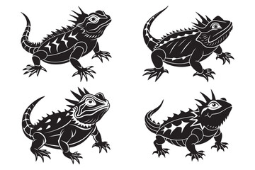 Naklejka premium Chameleon linocut silhouette vector art
