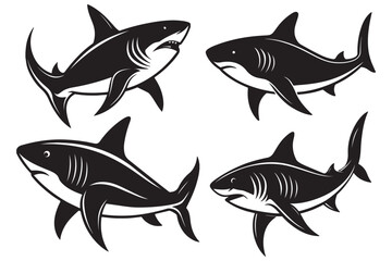 Fototapeta premium Linocut silhouette vector art of shark