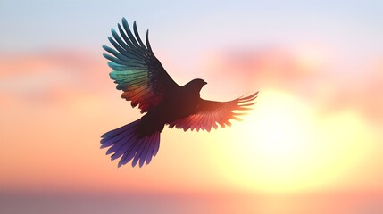 Obraz premium Majestic Bird in Flight Against Vibrant Sunset Sky