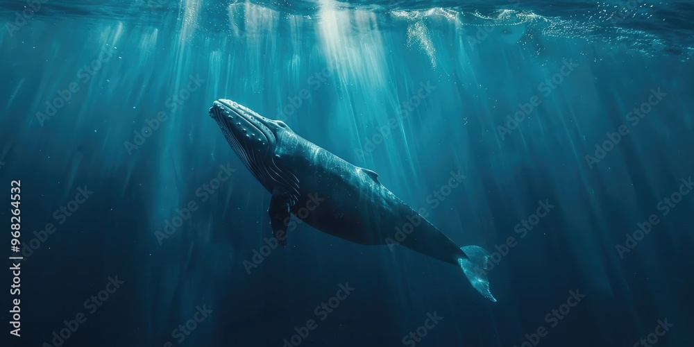 Poster Sperm whale underwater in the crystal clear ocean depths