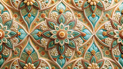 Intricate floral ceramic design with glossy glazing texture in a vibrant arrangement