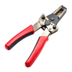 Obraz premium A high-quality wire stripper tool with red rubber grips. Isolated on transparent or white background.