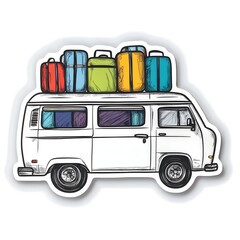 Colorful Vintage Van Packed with Diverse Luggage and Gear for an Adventurous Road Trip Getaway