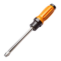 Close-up of a screwdriver with an orange handle. Transparent or white isolated background.