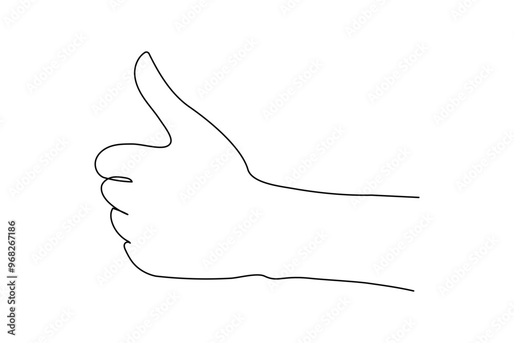 Fototapete Thumb up in one continuous line drawing. Hand showing like and great sign in simple linear style. Finger up symbol in editable stroke. Doodle contour vector illustration