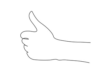 Thumb up in one continuous line drawing. Hand showing like and great sign in simple linear style. Finger up symbol in editable stroke. Doodle contour vector illustration