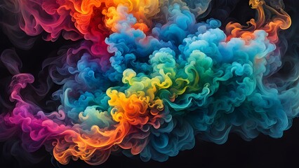 Fototapeta premium Abstract colorful smoke cloud on black background.