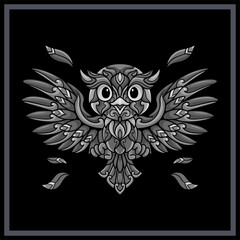 Monochrome Cute owl bird mandala arts isolated on white background