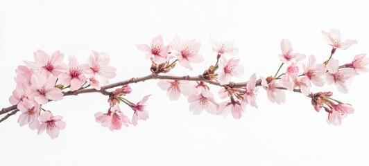 Fototapeta premium A single cherry blossom branch, adorned with soft pink flowers in full bloom