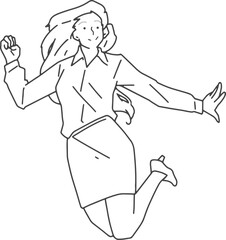 ジャンプするビジネスウーマン（線画）
