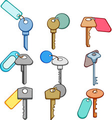 door key hotel set cartoon. access card, security lock, checkin checkout door key hotel sign. isolated symbol vector illustration