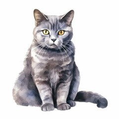 Obraz premium Watercolor Illustration of a Gray Cat with Yellow Eyes â€“ Perfect for Pet Lovers and Art Projects