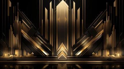 Obraz premium A sleek, futuristic design featuring geometric shapes and golden elements, ideal for a modern backdrop or digital presentation.