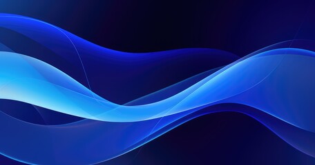 Fototapeta premium A smooth, flowing gradient of blue waves on a dark background, creating a calming and modern abstract design.