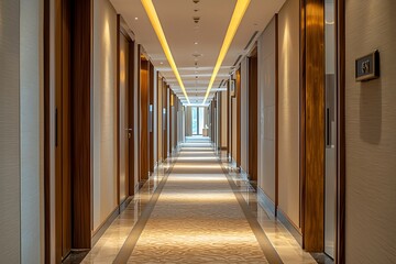 Elegant and luxurious corridor view in a high-end hotel.
