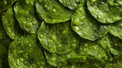 Obraz premium a close-up, top-down view of spinach tortilla, filling the entire frame with the focus on the vibrant green color