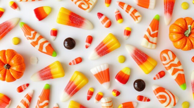 Halloween candy corn pattern on white background creating festive mood