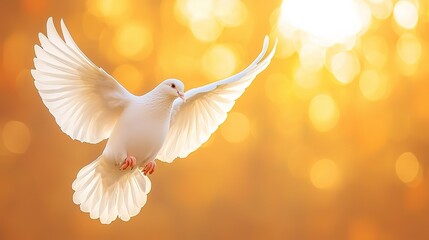 The white dove is a universal symbol of peace and hope. In many cultures, the dove represents freedom, purity, harmony, spiritual beauty. The bokeh effect, ethereal effect feeling.