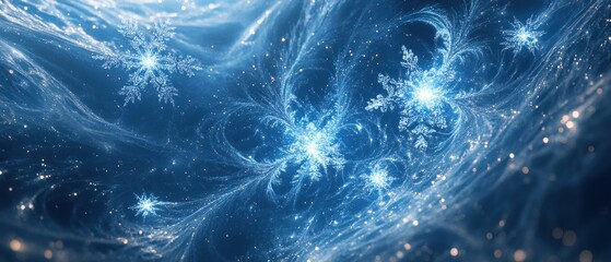 Obraz premium Abstract Blue and White Snowflakes with Sparkling Lights
