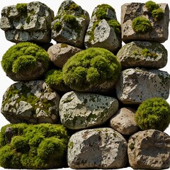 Pile of moss-covered stones creating a natural texture