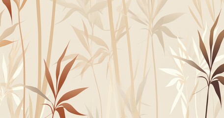 Naklejka premium A soft, abstract illustration of bamboo stalks and leaves in muted tones, ideal for backgrounds or design elements.