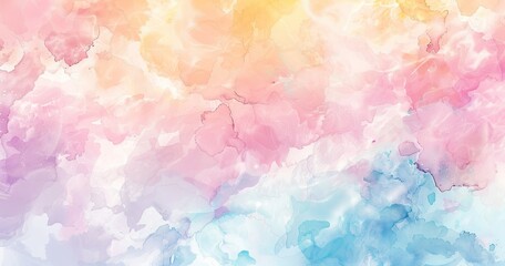 Fototapeta premium A soft, abstract watercolor background featuring pastel hues of pink, orange, and blue, ideal for creative projects.