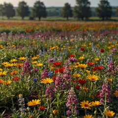 Fototapeta premium Gorgeous wildflower field with diverse, vibrant flowers in full bloom