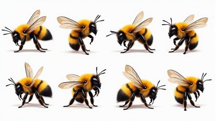 Adorable Detailed Bumblebee Illustrations - Eight Different Poses with Life-like Detail