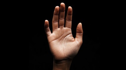 Open hand against black background, symbolic