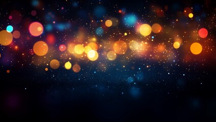 Obraz premium Multicolor bokeh, raining light, blurry lights, blurry background, rainbow confettis on a black background, colorful, night lights, city lights, haze, depth of field, round bokeh, circle bokeh