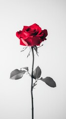Fototapeta premium Red rose on white background, minimalist floral